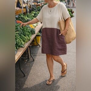 Zenana Outfitters Linen Colorblock Dress Relaxed Fit w/ Pockets - Coastal Boho